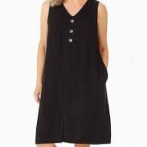 Alessia Pacini Linen Minimalist Lagenlook Black Sleeveless Women 2X Italy Dress